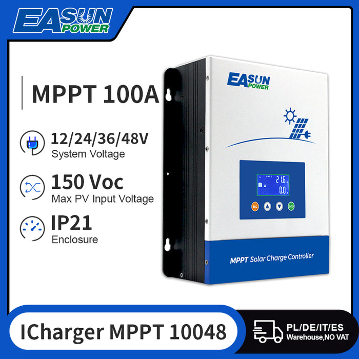 EASUN 100A MPPT Solar Charger Controller 12V 24V 36V 48V Battery PV Input 150VOC