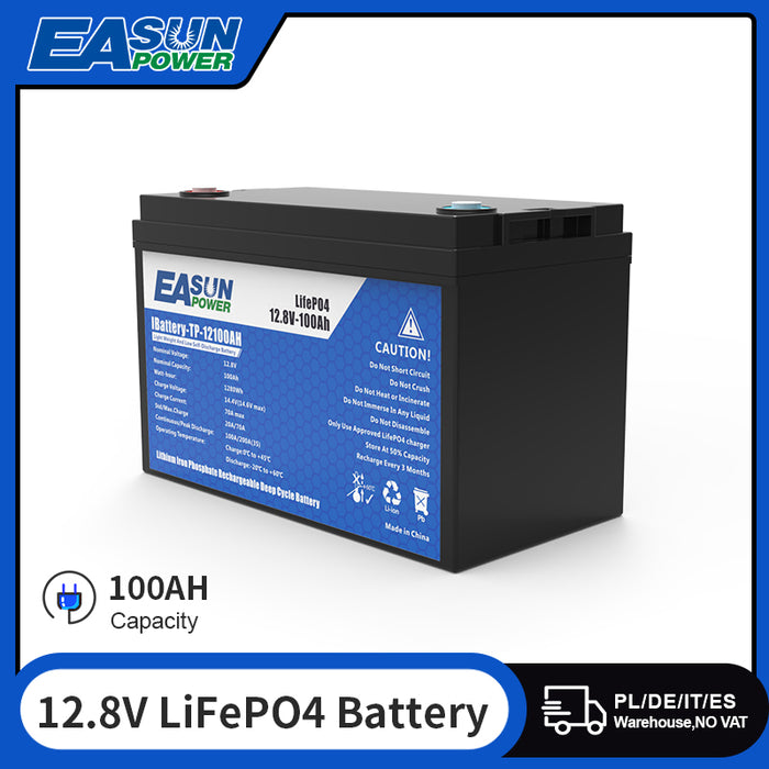EASUN POWER Lifepo4 Lithium Iron Phosphate Battery 12v 100Ah 12.8V Grade A Parallel
