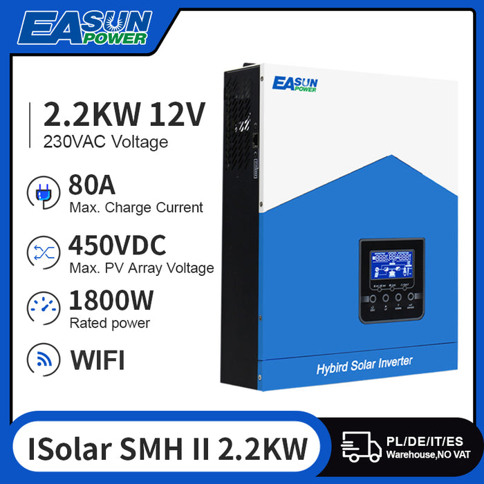 Falownik solarny EASUN POWER 2,2 kW, hybrydowy falownik 12 V 220 V, ładowarka solarna MPPT 80 A