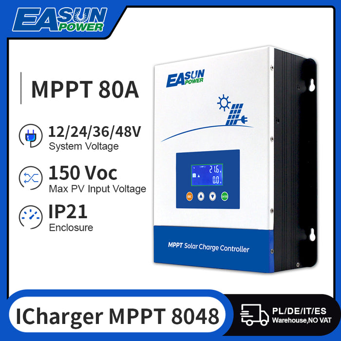 EASUN POWER 80A MPPT Solar Charger Controller 12V 24V 36V 48V Battery PV Input 150VOC