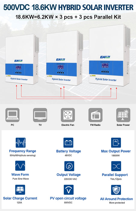 Easun Power 6200W Off Grid Solar Inverter MPPT 120A Charger With WIFI Parallel