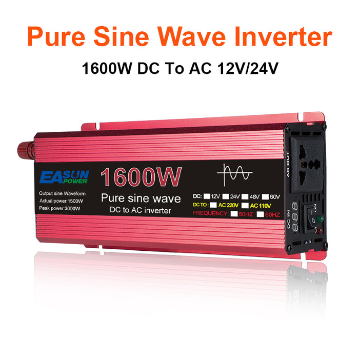 POWLAND 1000W 1600W 2200W 3000W Pure Sine Wave Inverter DC 12V 24V To AC 220V Voltage Transformer Power Converter Solar Car Inverter