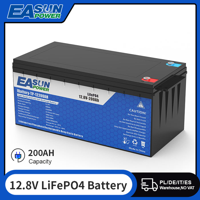 Easun Power 12v 200Ah Lifepo4 Battery 12.8V Grade A Parallel and Customizable +2000 Cycle Life Poland Stock for Home and Outdoor