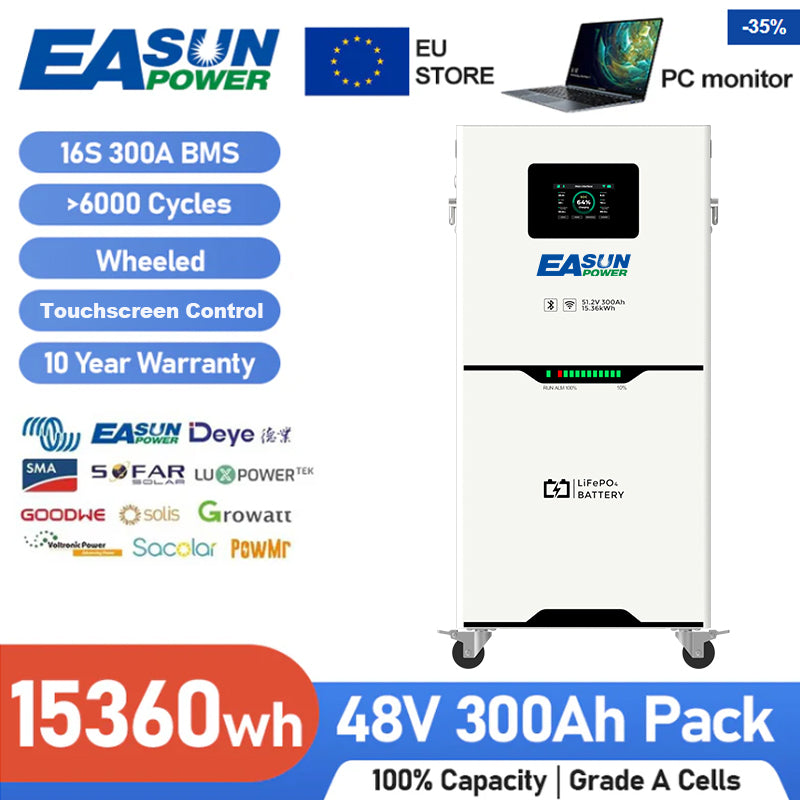 【0% VAT】EASUN 5kwh 10kwh 15kwh 51.2V Lifepo4 Battery 100AH 200AH 300AH Solar Energy Storage Battery