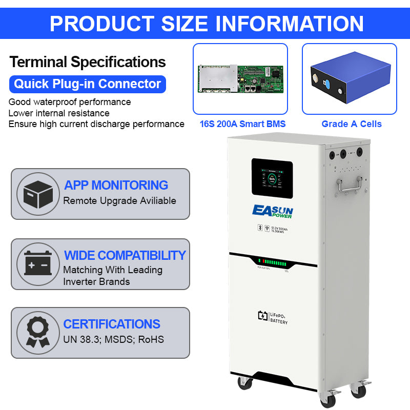 【0% VAT】EASUN 5kwh 10kwh 15kwh 51.2V Lifepo4 Battery 100AH 200AH 300AH Solar Energy Storage Battery