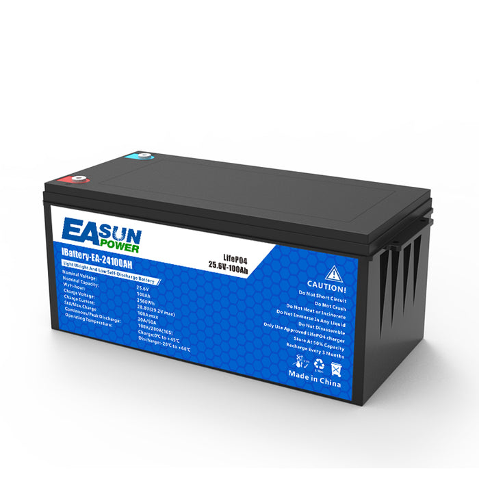 EASUN 24v 100Ah LifePO4 Lithium Iron Phosphate Battery 25.6V Grade A Parallel