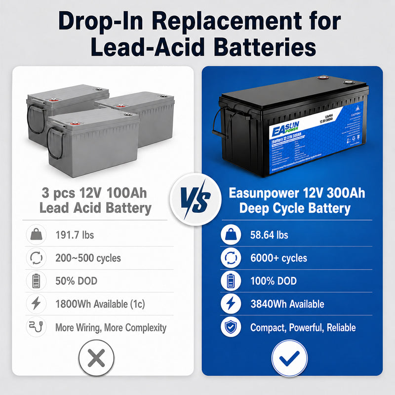 【0% VAT】Easun 12v 300Ah LifePO4 Battery Grade A Parallel and Customizable +5000 Cycle Life