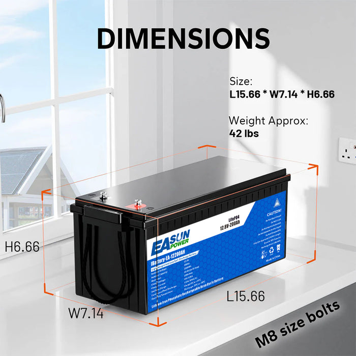 【0% VAT】Easun 12v 200Ah LifePO4 Battery Grade A Parallel and Customizable +2000 Cycle Life