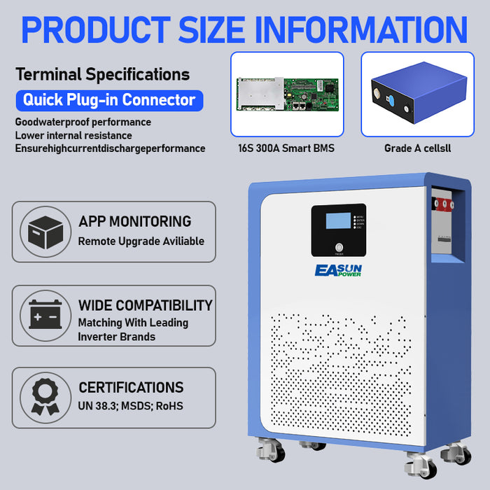 【0% VAT】EASUN 5kwh 10kwh 15kwh 51.2V Lifepo4 Battery 100AH 200AH 300AH Solar Energy Storage Battery
