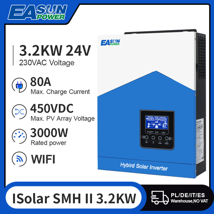 EASUN falownik solarny 3200VA czysta fala sinusoidalna DC 24V AC 220VAC MPPT inwerter solarny wbudowany 80A kontroler słoneczny i ładowarka AC 