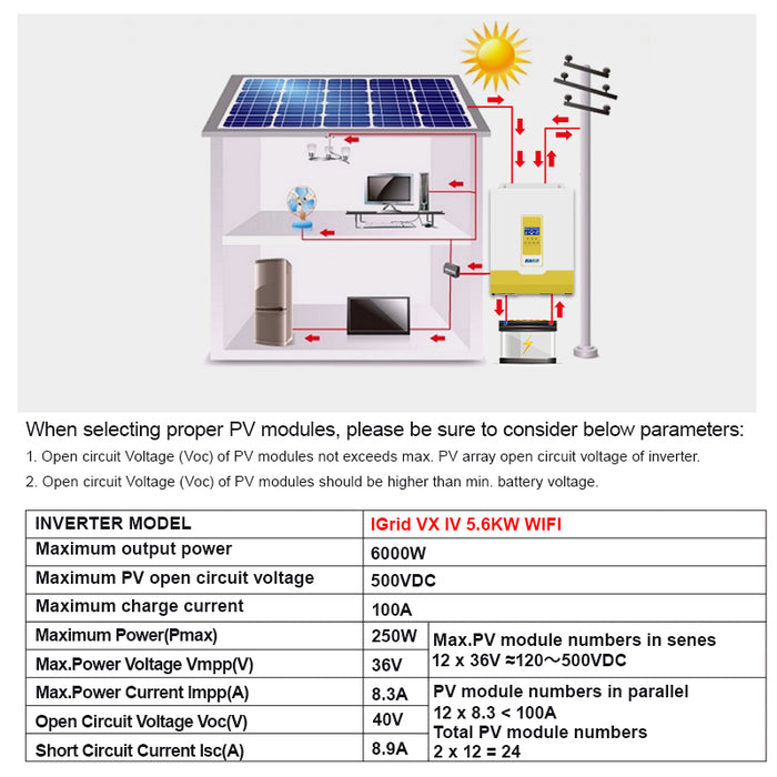 EASUN POWER 5600W Hybrid Solar Inverter MPPT 100A Solar Charger PV Input 6000W