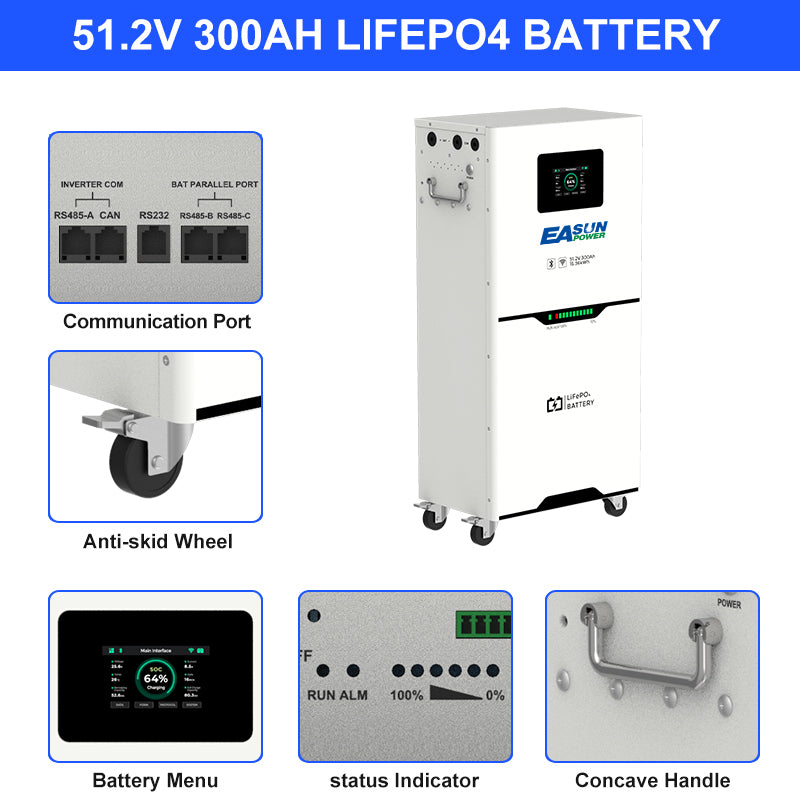 【0% VAT】EASUN 5kwh 10kwh 15kwh 51.2V Lifepo4 Battery 100AH 200AH 300AH Solar Energy Storage Battery