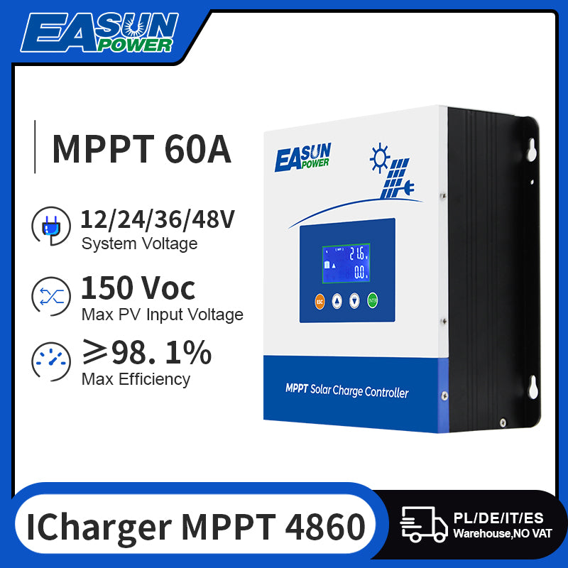 EASUN 60A MPPT Solar Charger Controller 12V 24V 36V 48V Battery PV Input 150VOC