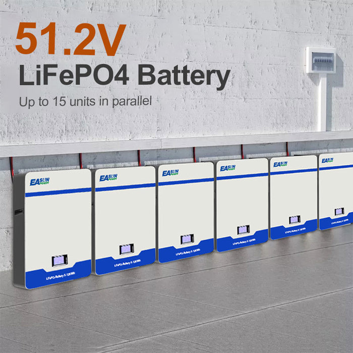 EASUN 10kWh 48V 51.2V 200AH LiFePO4 Battery Solar Energy Storage Wall Mount