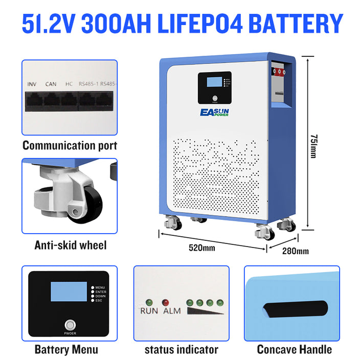 【0% VAT】EASUN 5kwh 10kwh 15kwh 51.2V Lifepo4 Battery 100AH 200AH 300AH Solar Energy Storage Battery