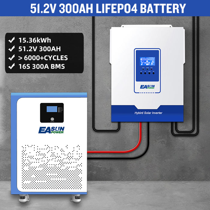 【0% VAT】EASUN 5kwh 10kwh 15kwh 51.2V Lifepo4 Battery 100AH 200AH 300AH Solar Energy Storage Battery