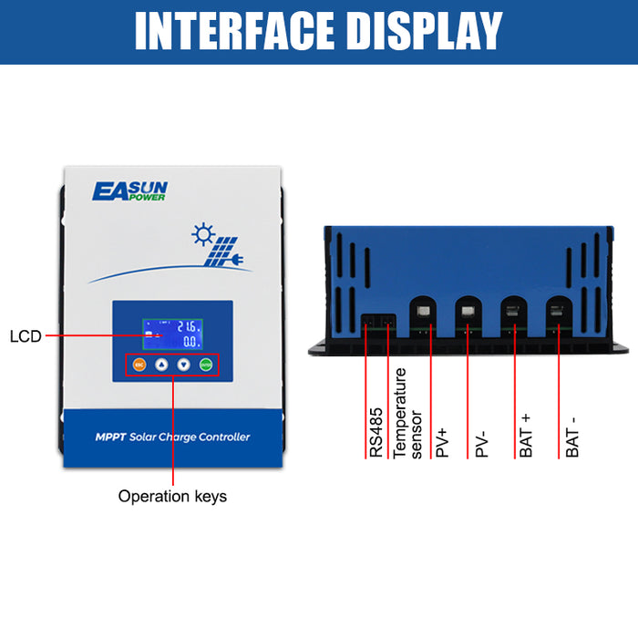 EASUN 100A MPPT Solar Charger Controller 12V 24V 36V 48V Battery PV Input 150VOC