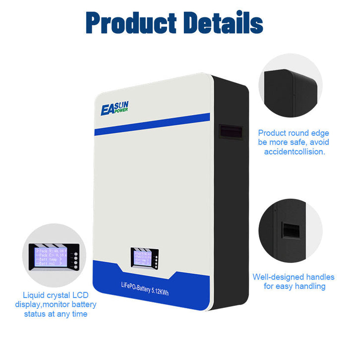 EASUN 5kwh 10kwh Powerwall 48V Lifepo4 Battery 100AH 200AH Solar Energy Storage Battery