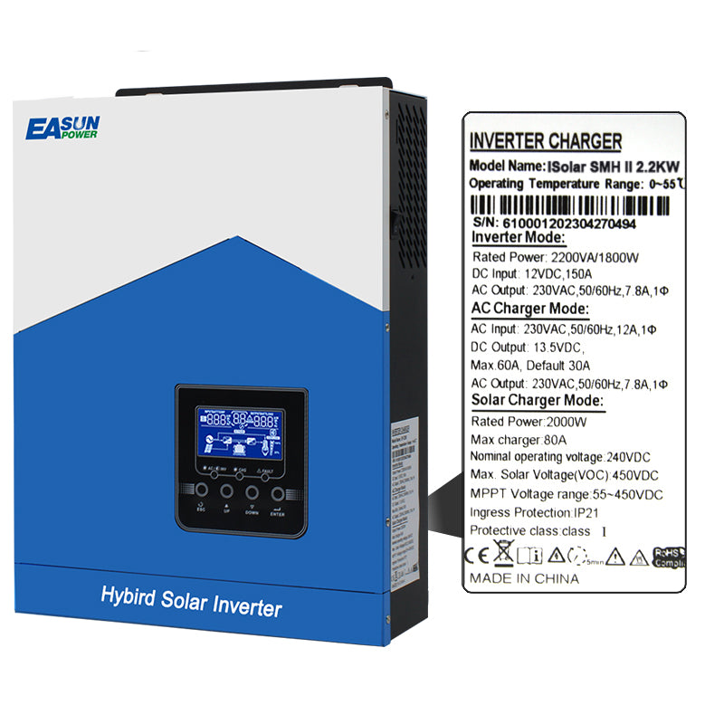 Inverter solare EASUN POWER 2,2 KW Inverter ibrido 12 V 220 V Caricabatterie solare MPPT 80 A 