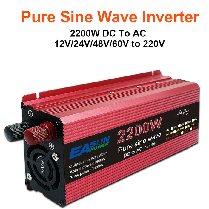 POWLAND 1000W 1600W 2200W 3000W Pure Sine Wave Inverter DC 12V 24V To AC 220V Voltage Transformer Power Converter Solar Car Inverter