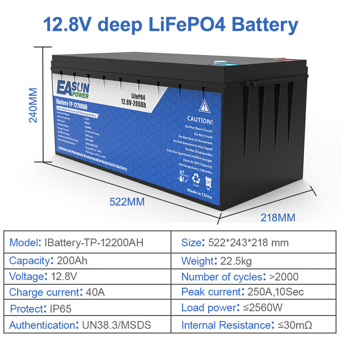 Easun 12v 200Ah LifePO4 Battery Grade A Parallel and Customizable +2000 Cycle Life