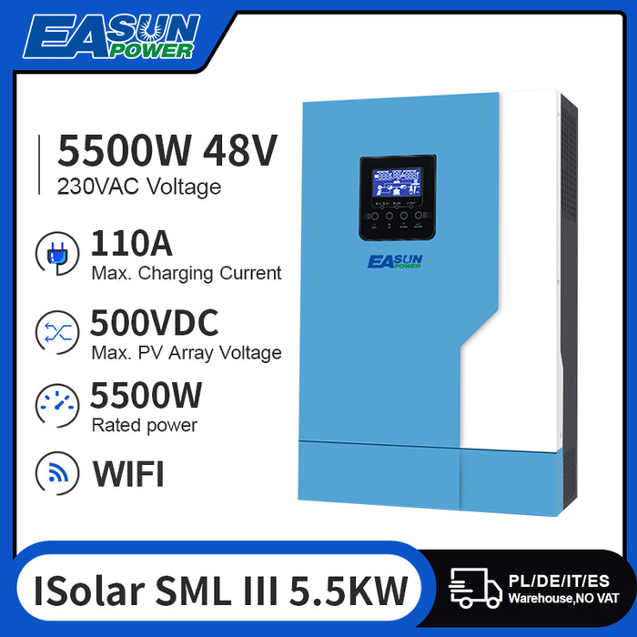 EASUN POWER 5.5KW Soalr Inverter 500Vdc MPPT 110A 500VDC PV input 220VAC 48VDC 5.5KW Pure Sine Wave hybrid inverter With WiFI