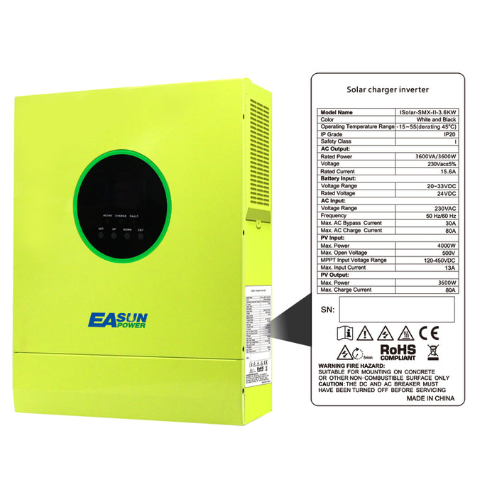 EASUN 3600w Solar Inverter MPPT Pure Sine Wave 500VDC 80A Solar Charge Controller Off Grid Inverter With Wifi Module