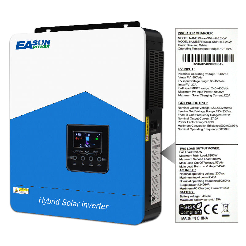 EASUN 6200W Solar Inverter Build in 120A MPPT Charger Pure Sine Wave Off Grid inverter