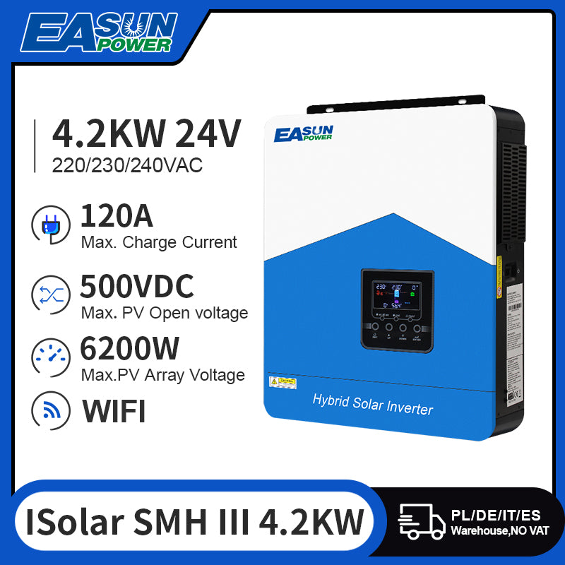 Inverter solare EASUN da 4200 W, onda sinusoidale pura, inverter fuori rete, caricabatterie MPPT da 120 A, doppia uscita