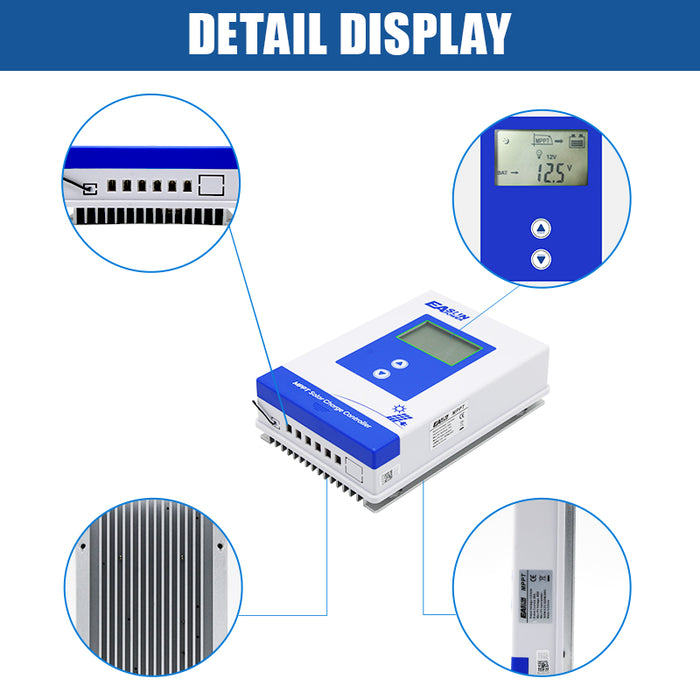 Easun MPPT kontroler ładowarki słonecznej 40A 30A 20A 12V 24V automatyczny System paneli słonecznych Regulator wyświetlacz LCD czysta fala sinusoidalna litowa ue